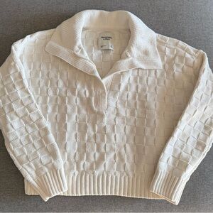 Abercrombie & Fitch White Collared Textured Sweater
